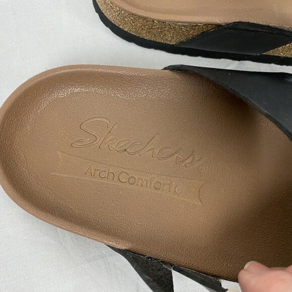 Skechers Arch Comfort Sandals Womens 9 Black Strappy Slip On Slide Eva Sole - Picture 10 of 14